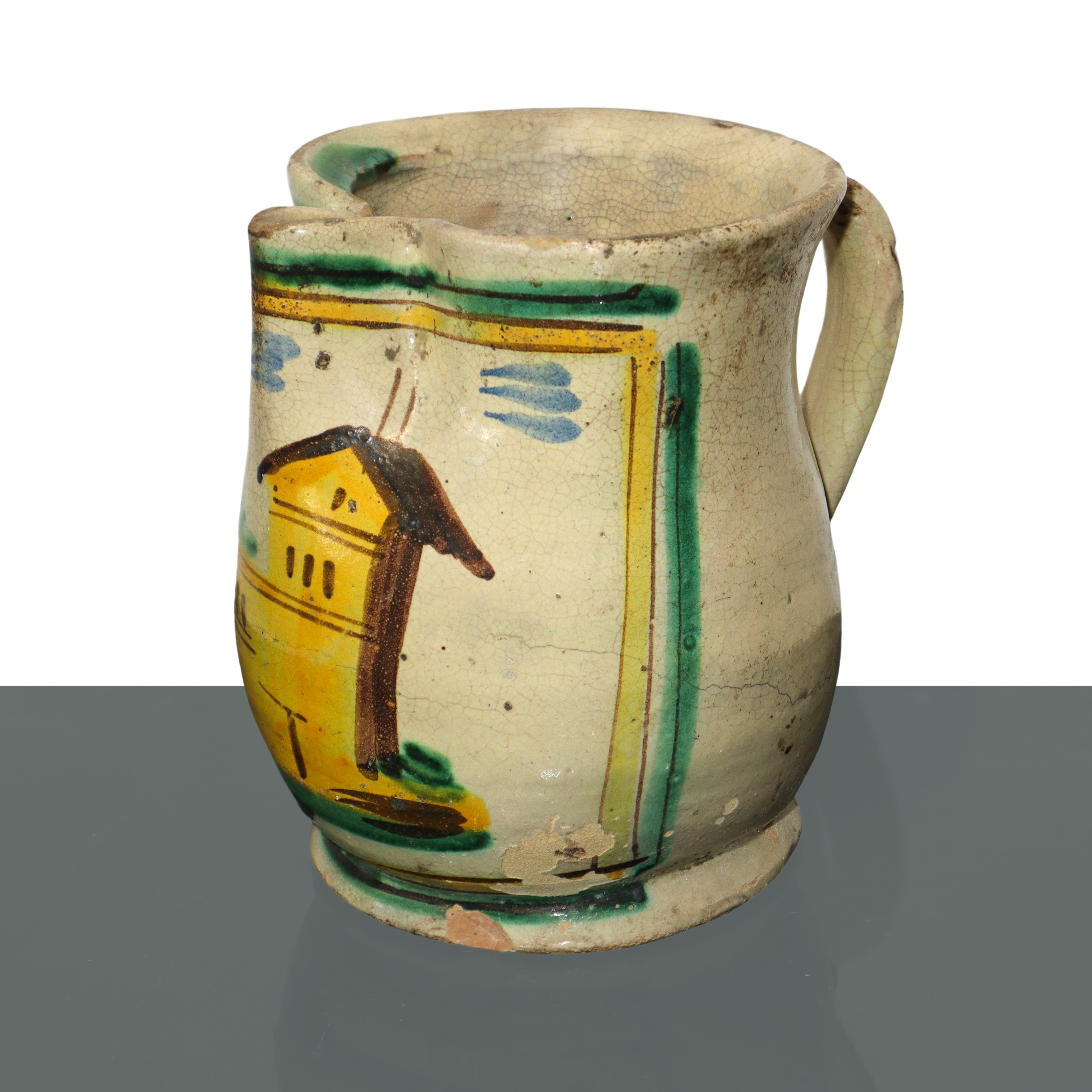 Cannata in maiolica di Caltagirone dipinta policroma con casa sul fronte