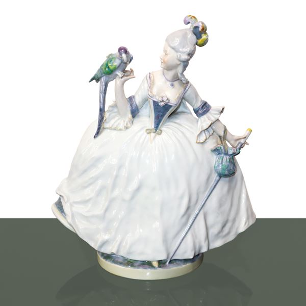 Ens Porzellan - Donna con pappagallo in porcellana