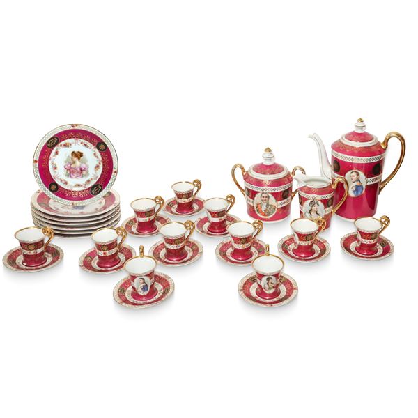 Servizio da Caffè e dolce per 11 in porcellana di Parigi raffiguranti Napoleone, l'Imperatrice Giuseppina ee nobiltà francesi