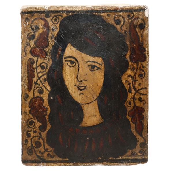 Socarrat Valencian baked clay plaque depicting a woman