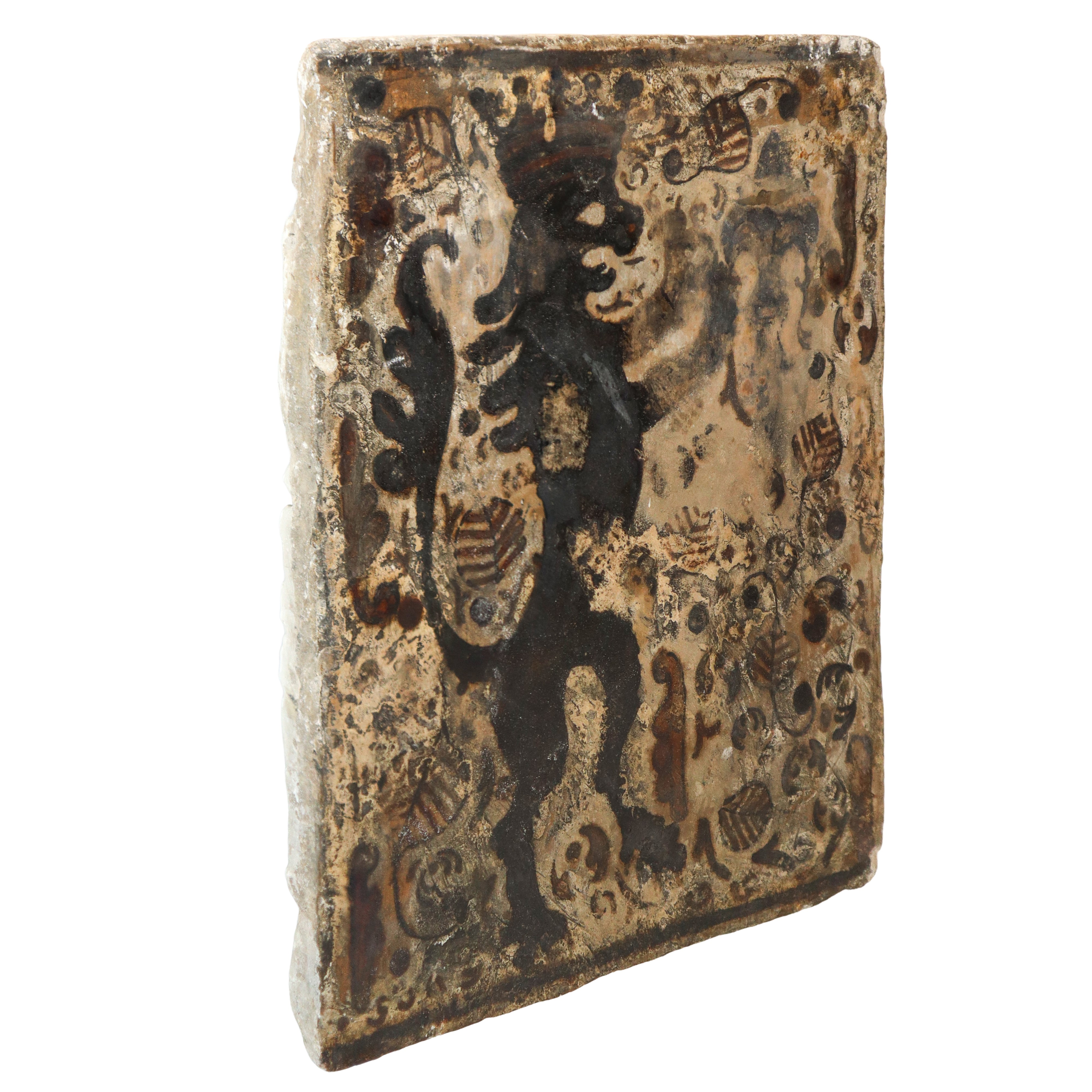 Placca Socarrat Valenziano in argilla cotta raffigurante Leone araldico