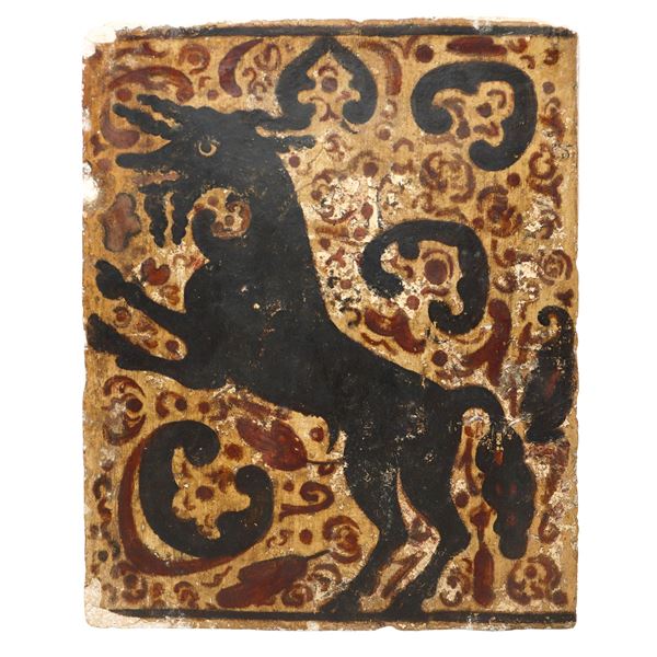 Socarrat Valencian baked clay plaque depicting a goat