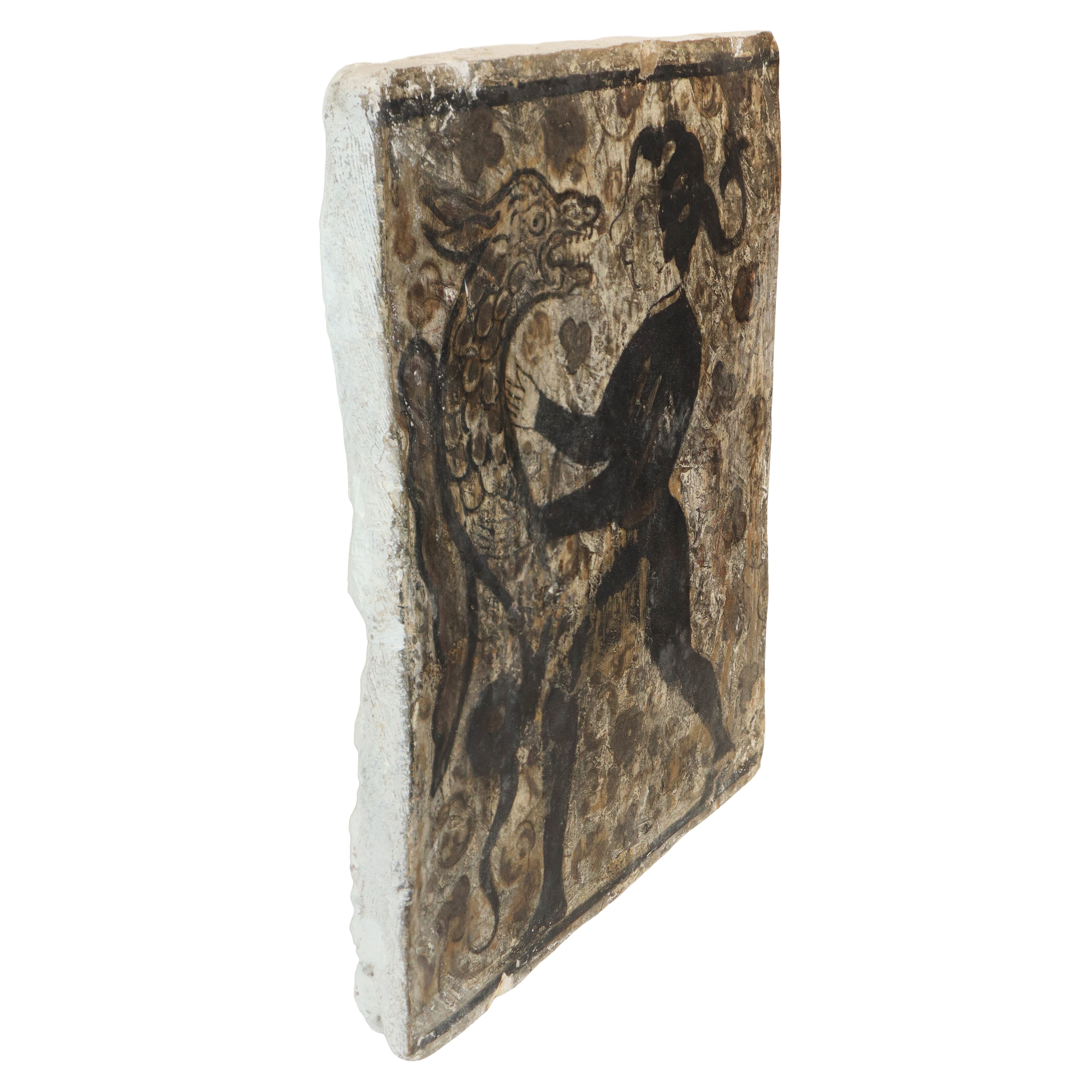 Placca Socarrat Valenziano in argilla cotta raffigurante Uomo con grifone