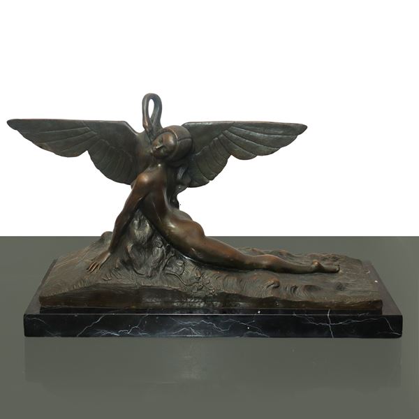 Amedeo  Gennarelli - Leda e il cigno, scultura in bronzo 