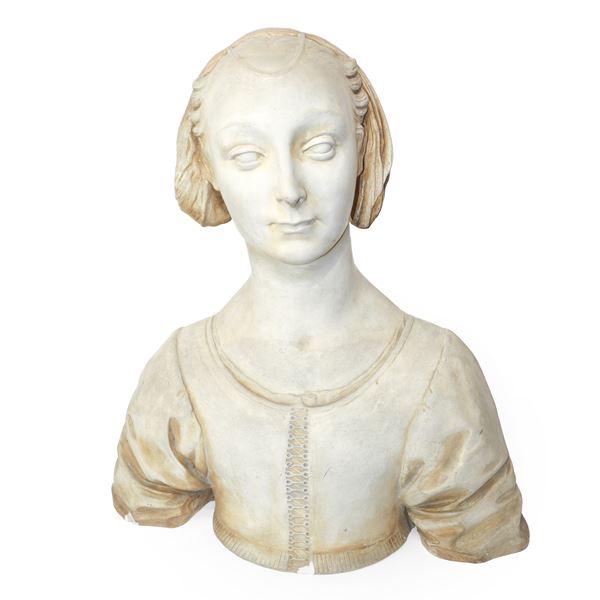 Busto di Marietta Strozzi, scultura in cotto patinato bianco
