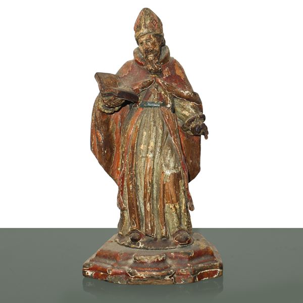 Vescovo con libro, scultura lignea dorata e policroma