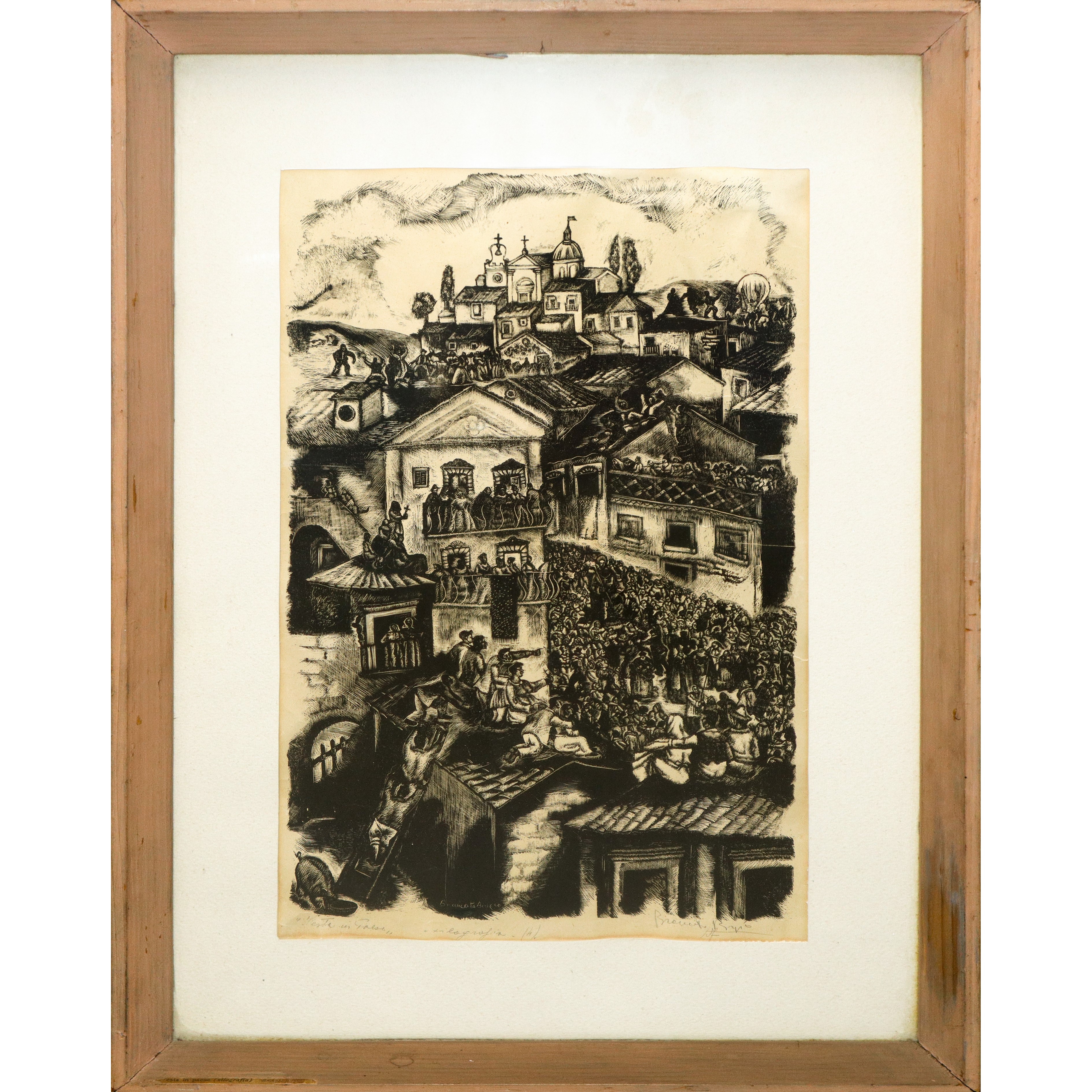 Biagio Brancato - Festa in paese, xilografia