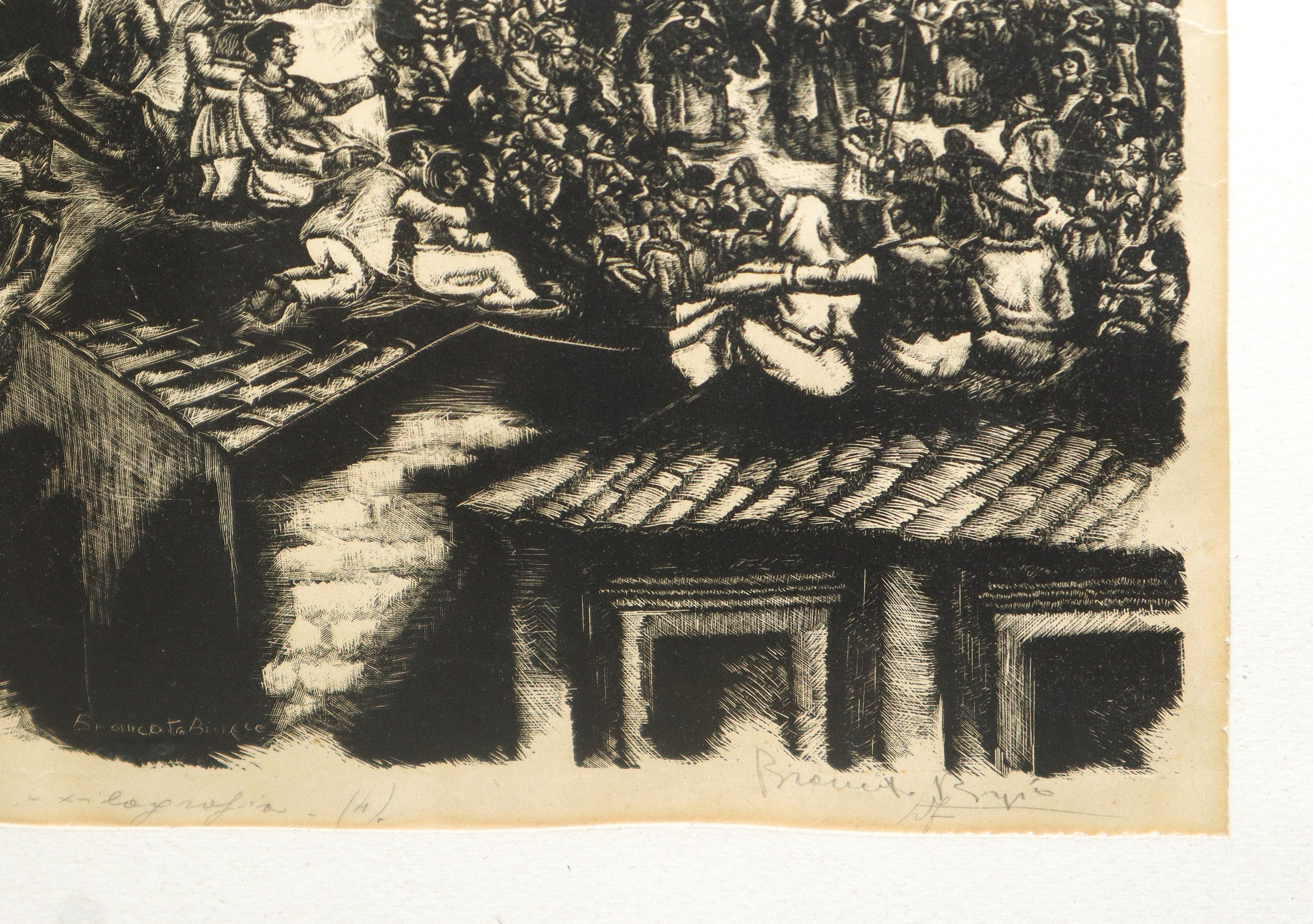 Biagio Brancato - Festa in paese, xilografia