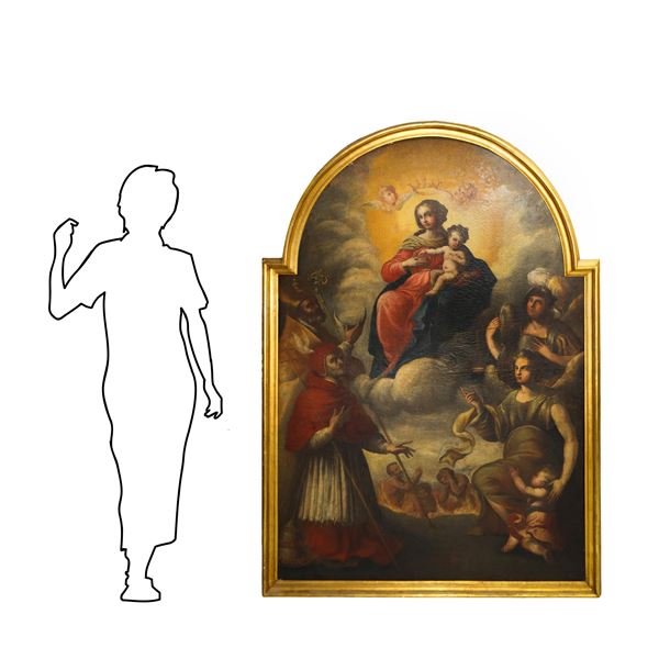 Madonna con Bambino e Santi, grande pala con cornice centinata