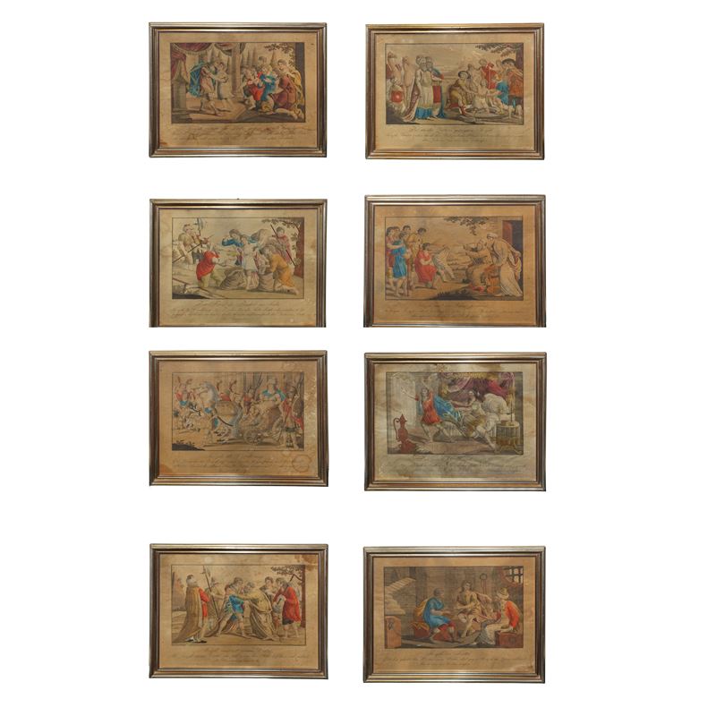 Johann Sebastian Leitner - Stampe policrome con scene bibliche della vita di Giuseppe, XVIII seco...