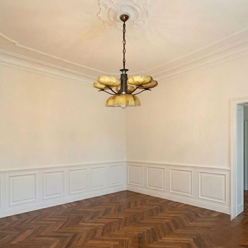 Lampadario Art Decò in vetro beige e metallo
