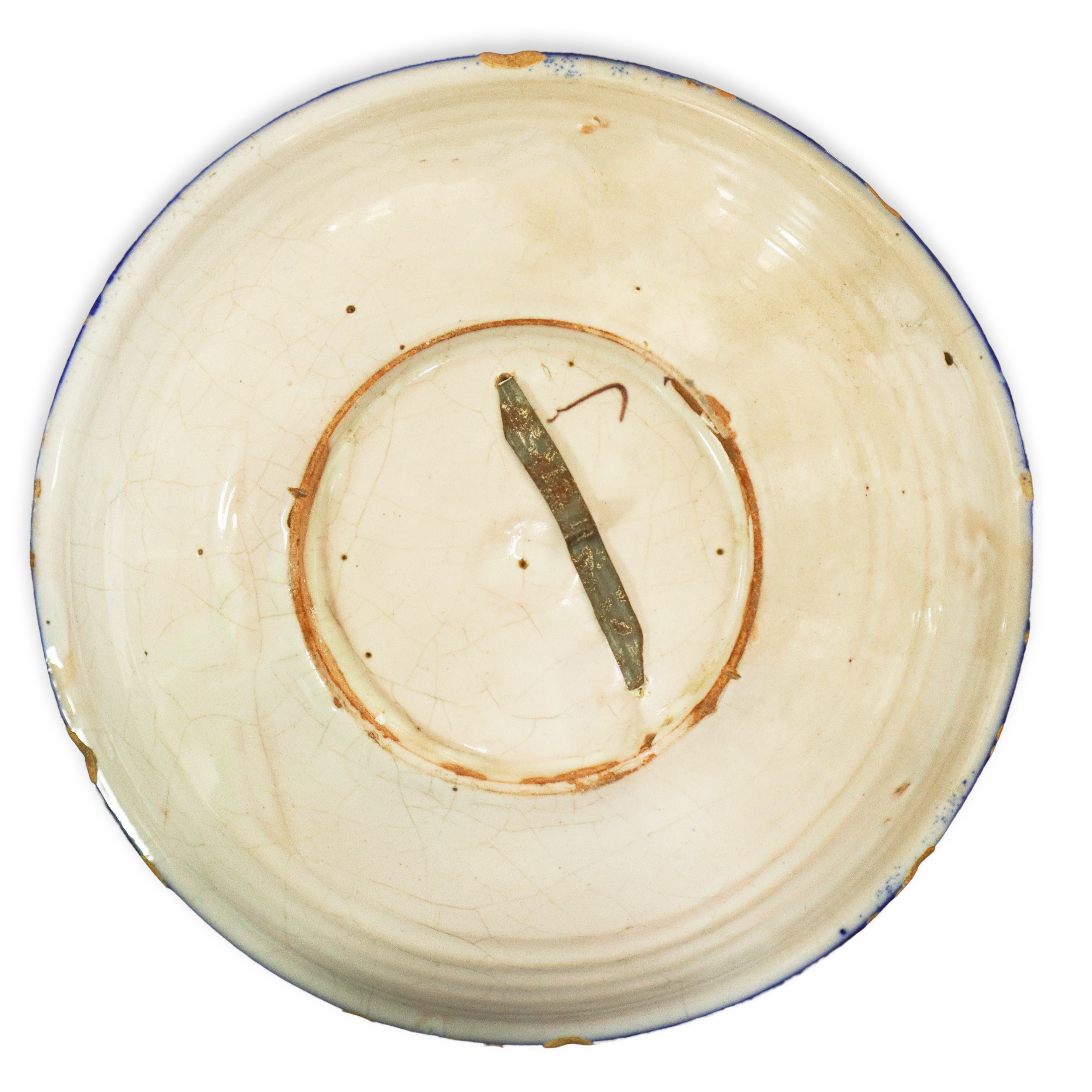 Piatto in ceramica di Talavera/Manises, XIX secolo, decorato con uccello giallo policromo