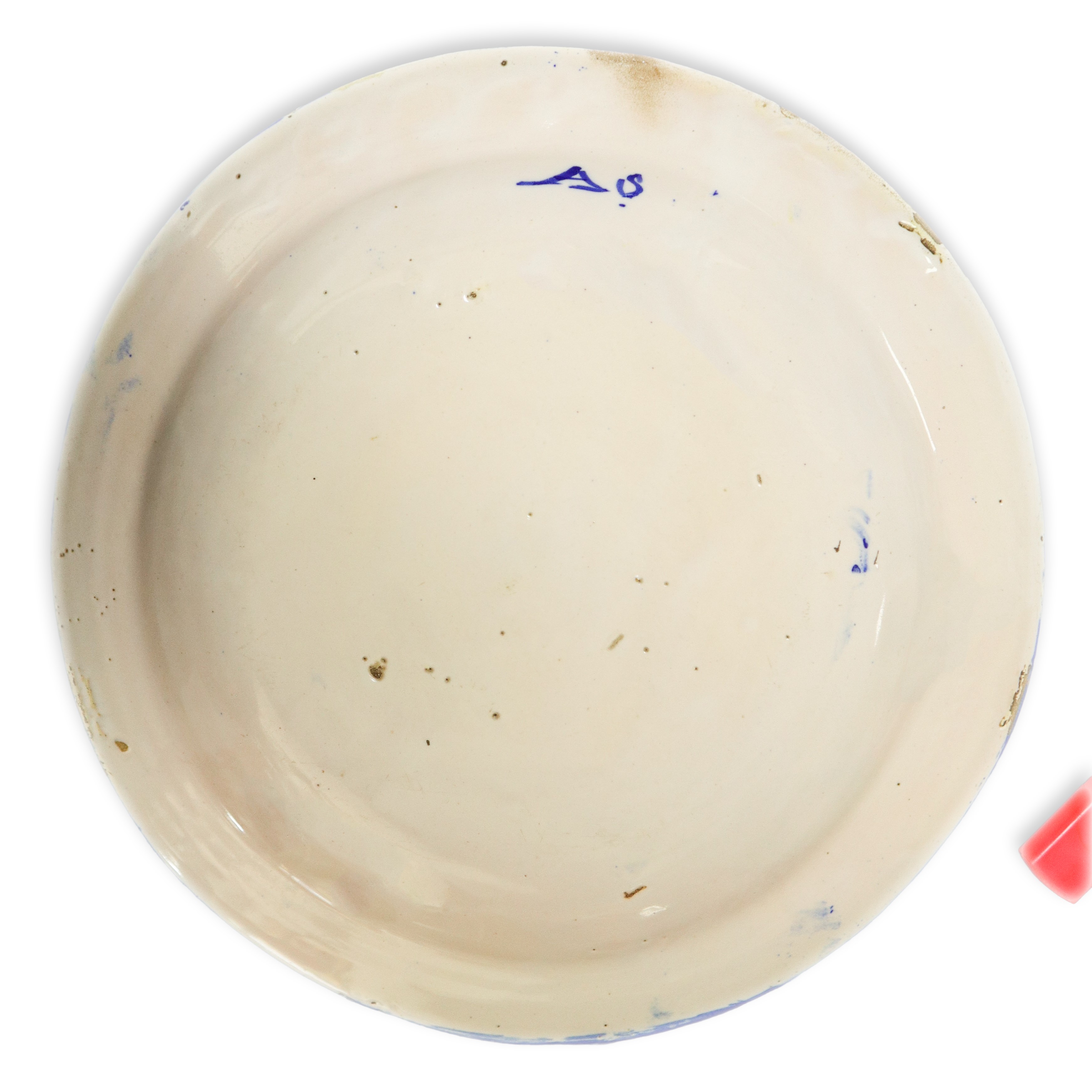 Piatto in ceramica Talavera/Manises, decorazione blu e bianca con motivo di uccello centrale