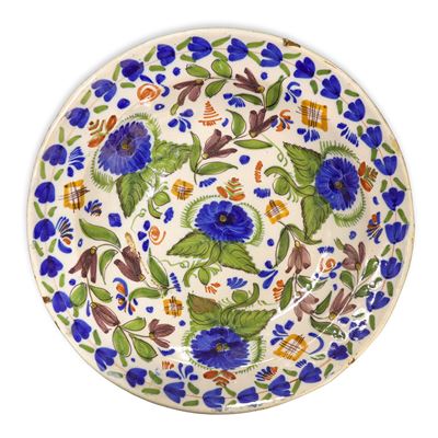 Piatto in Ceramica Talavera/manises Completamente Decorato con Fiori e Foglie