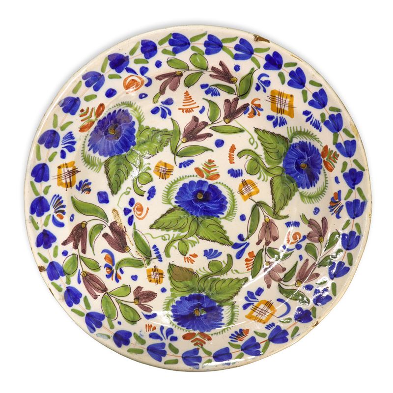 Piatto in Ceramica Talavera/manises Completamente Decorato con Fiori e Foglie