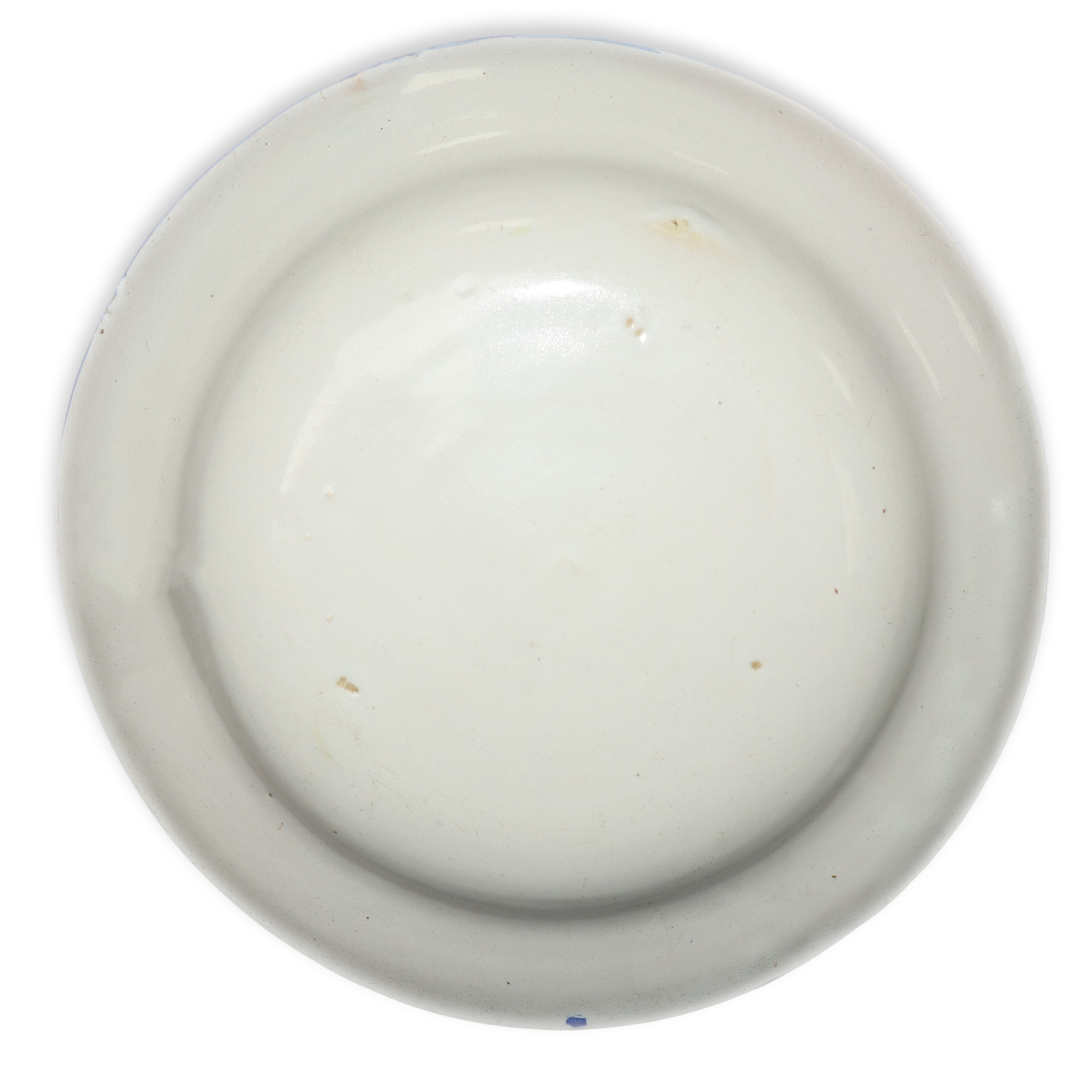 Piatto in Ceramica Valenciana Decorato nei Toni del Bianco e Blu con Fiore Blu al Centro