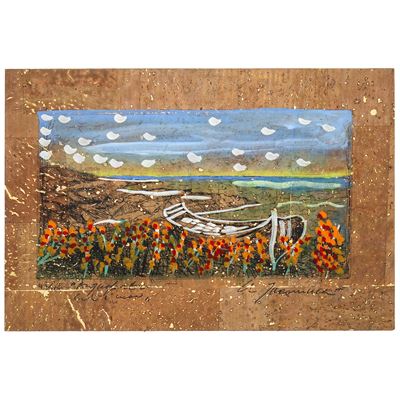 Paesaggio, litografia colorata a mano
