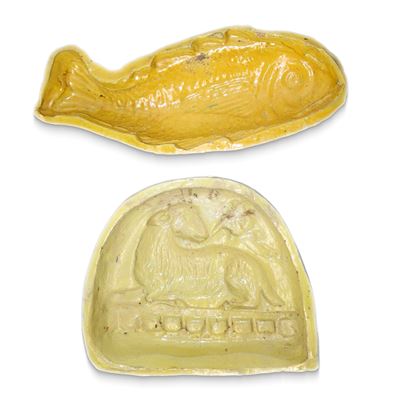Formelle in maiolica di Caltagirone, Pesce e Agnello Pasquale