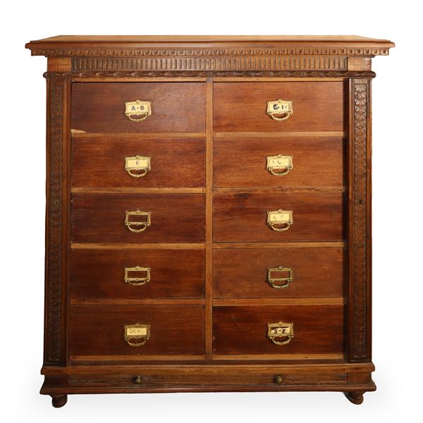 Low filing cabinet with 10 drawers