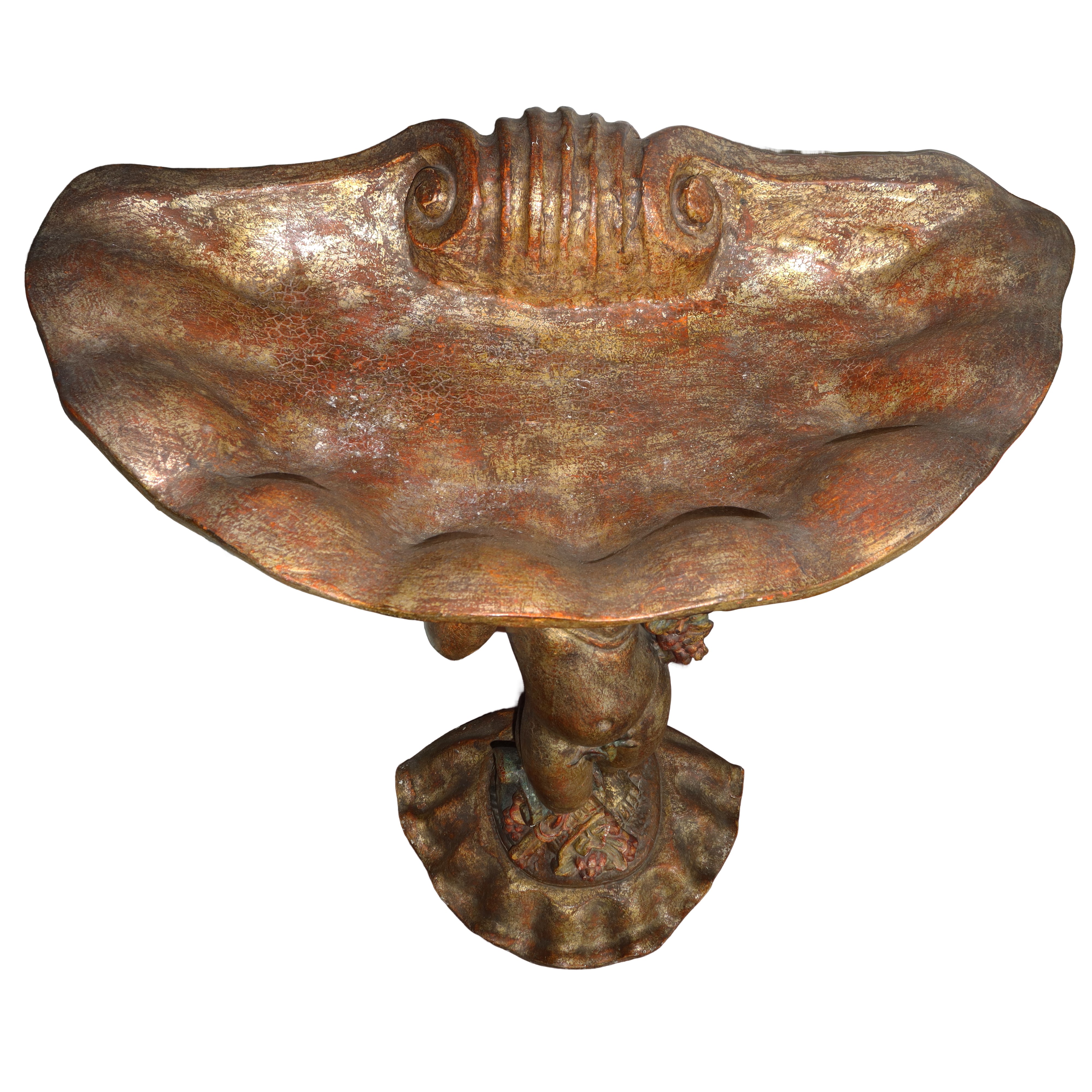 Putto con conchiglia sulla testa, scultura in legno dorato