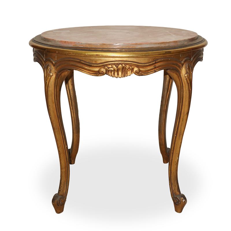 Tavolino basso, legno dorato con piano in marmo rosso