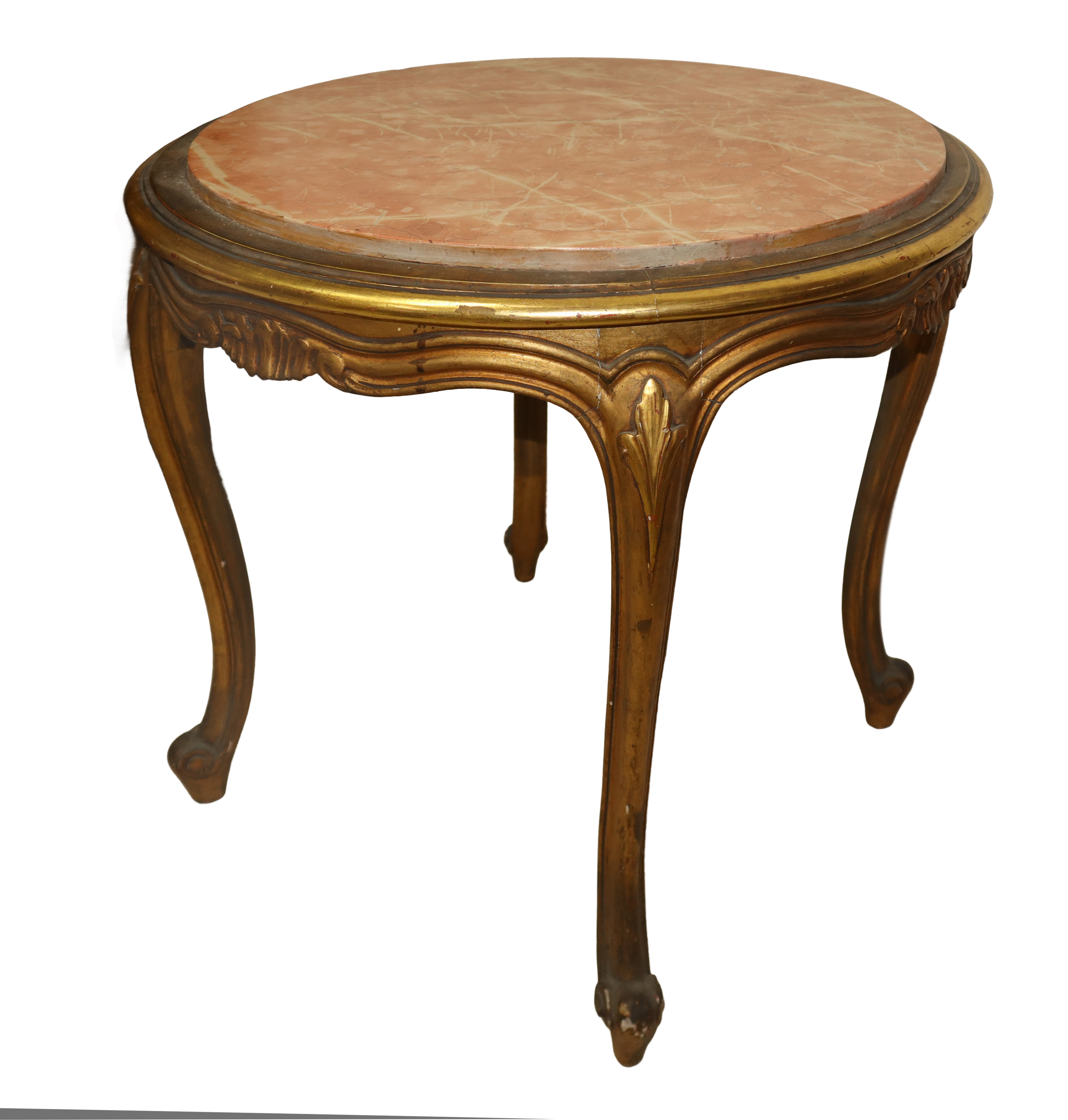 Tavolino basso, legno dorato con piano in marmo rosso