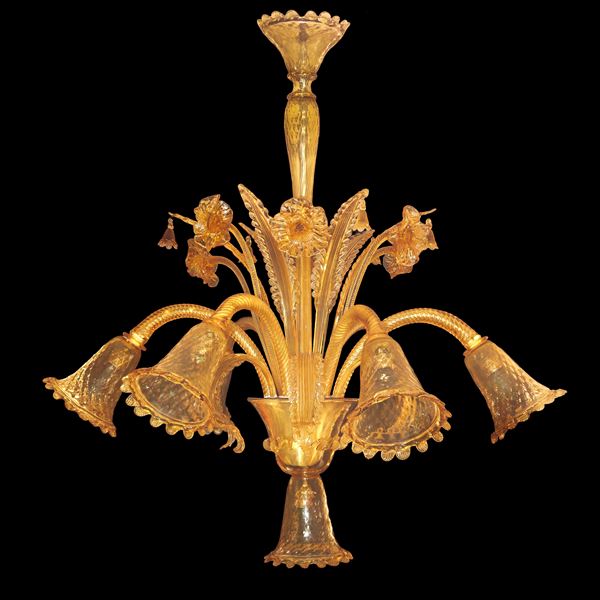 7-light straw-colored Murano glass chandelier