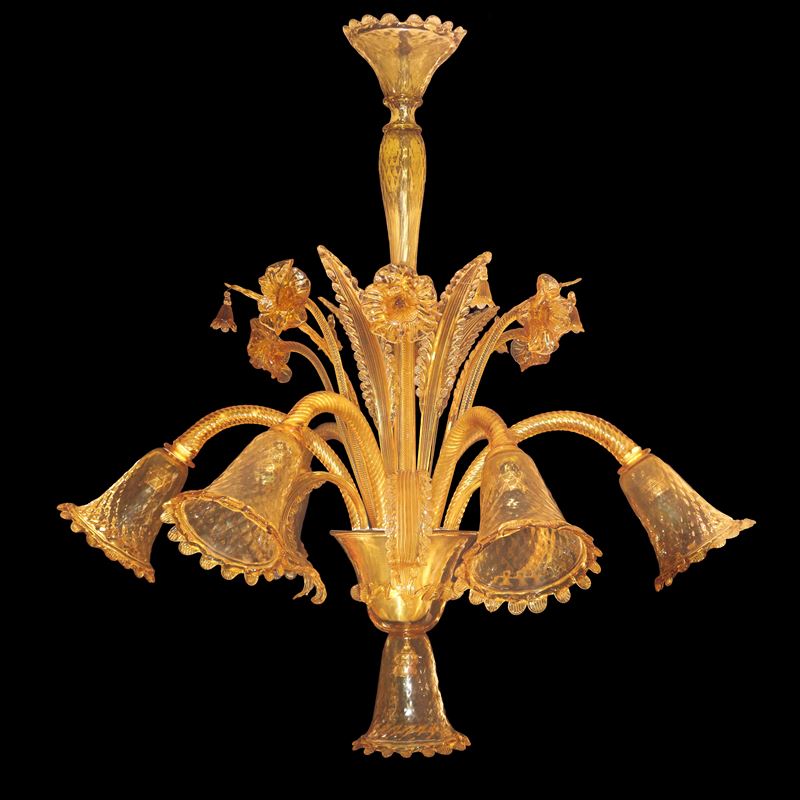 Lampadario in vetro di Murano pagliesco a 7 luci