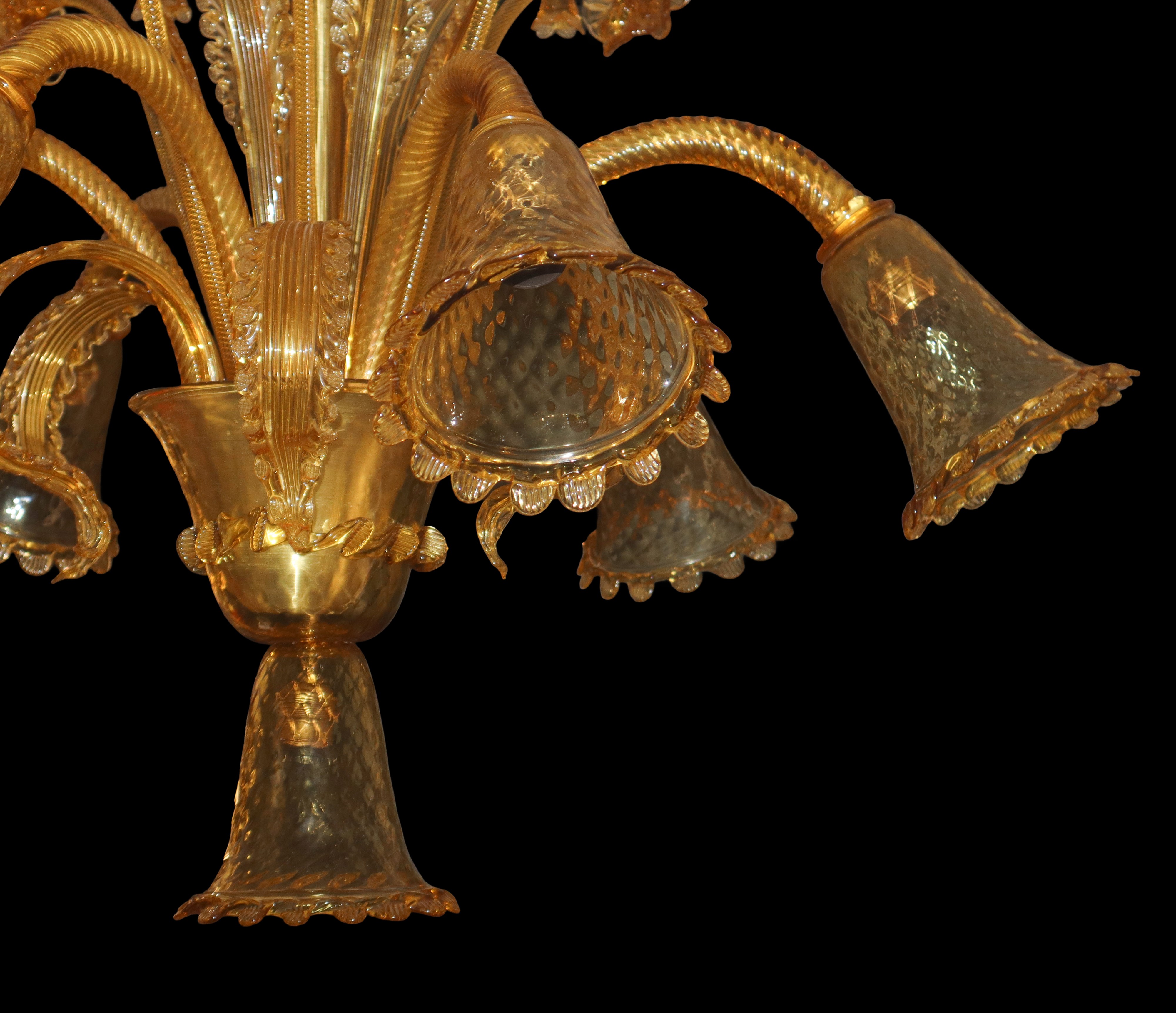 Lampadario in vetro di Murano pagliesco a 7 luci