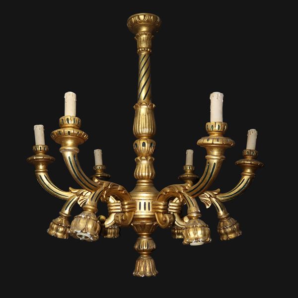 Golden wooden chandelier