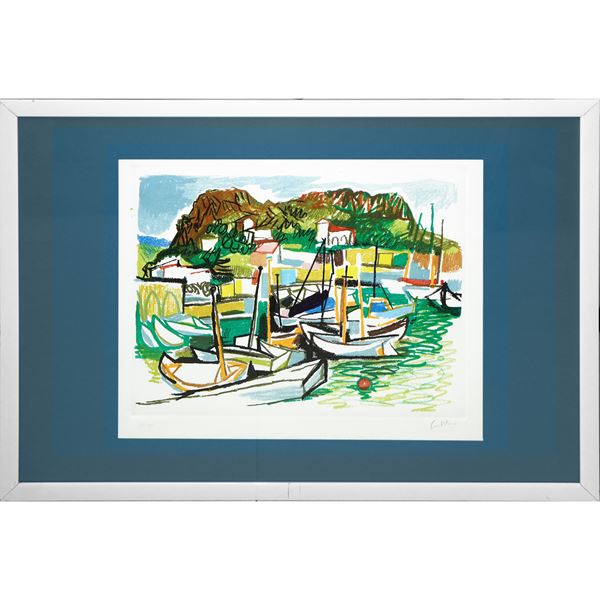 Renato Guttuso - Boats in the harbor below Mount Pellegrino, a tribute to Picasso.