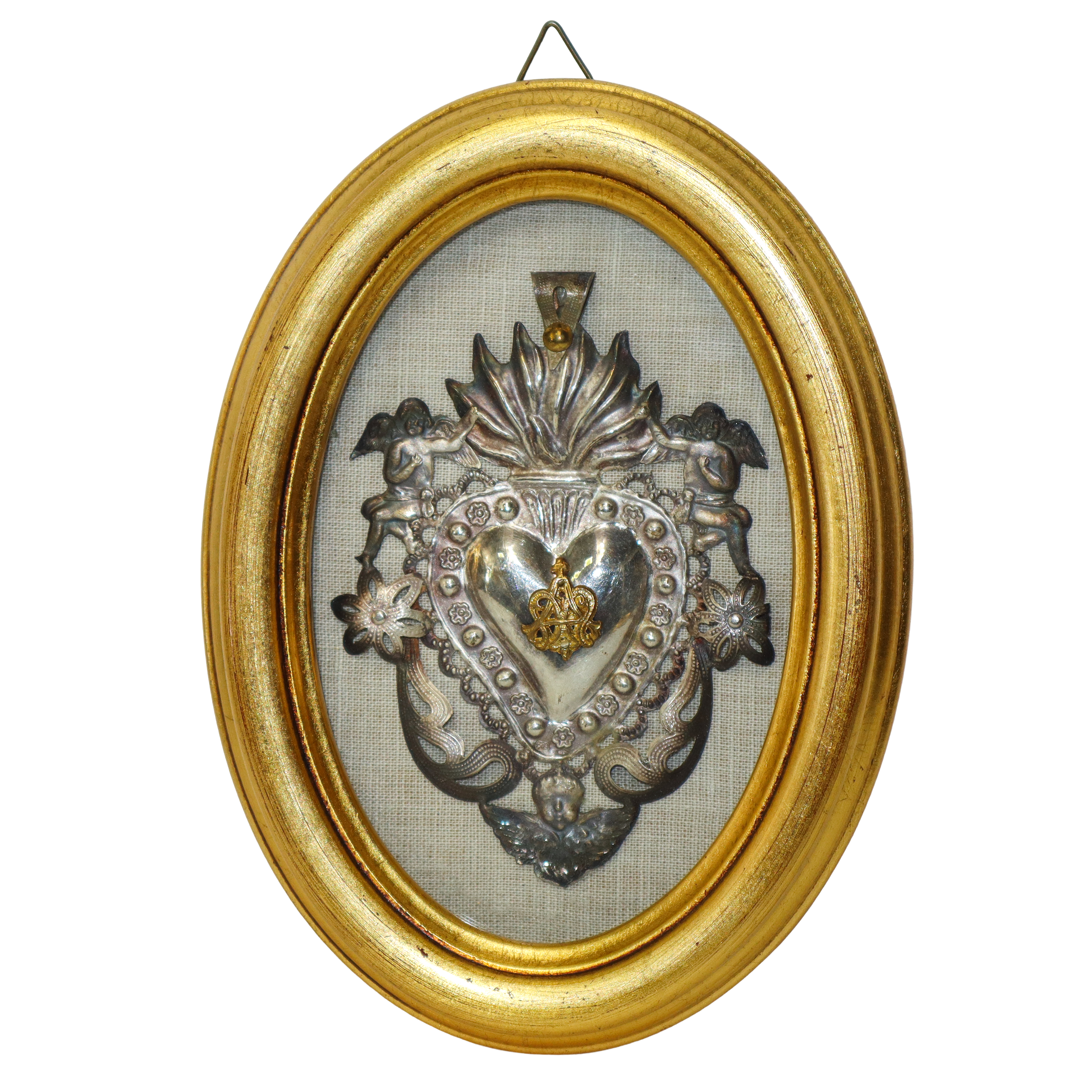 Coppia di Ex Voto in argento, cornici ovali dorate