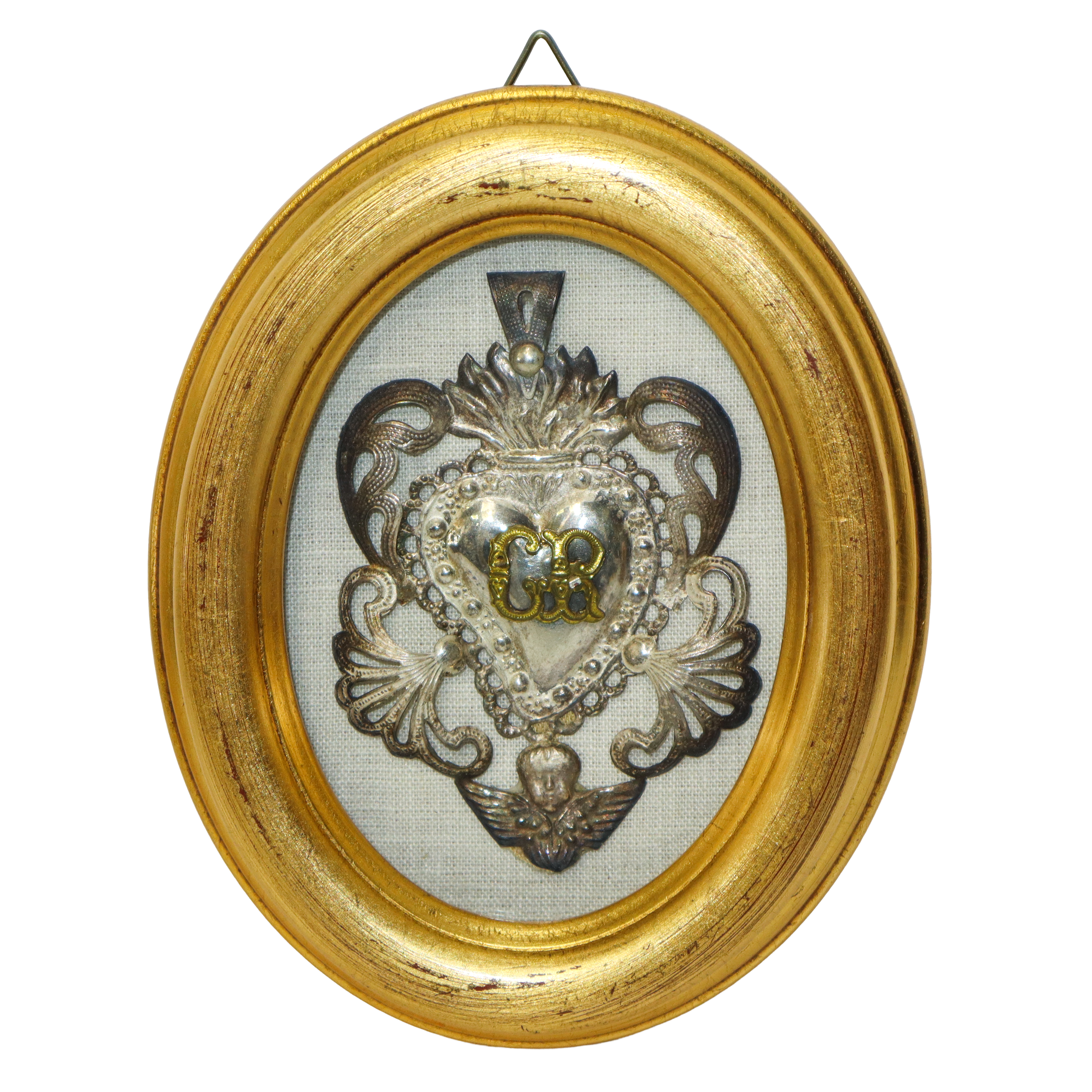 Coppia di Ex Voto in argento, cornici ovali dorate