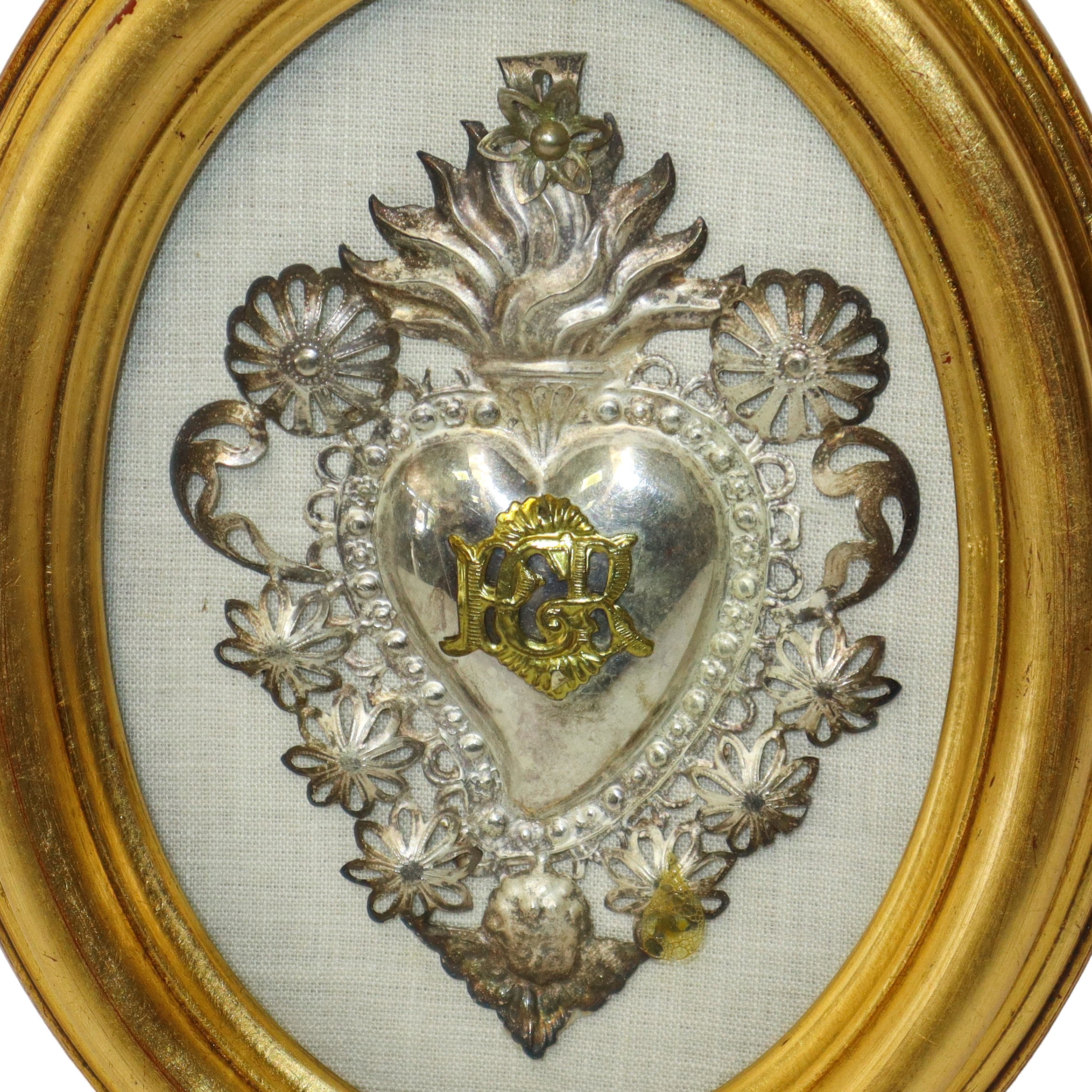 Ex Voto in argento 800, cornice ovale dorata