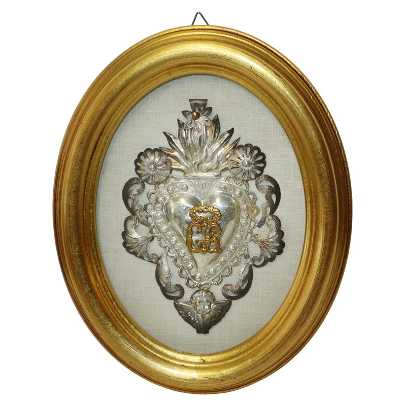 Ex Voto in argento 800, cornice ovale dorata