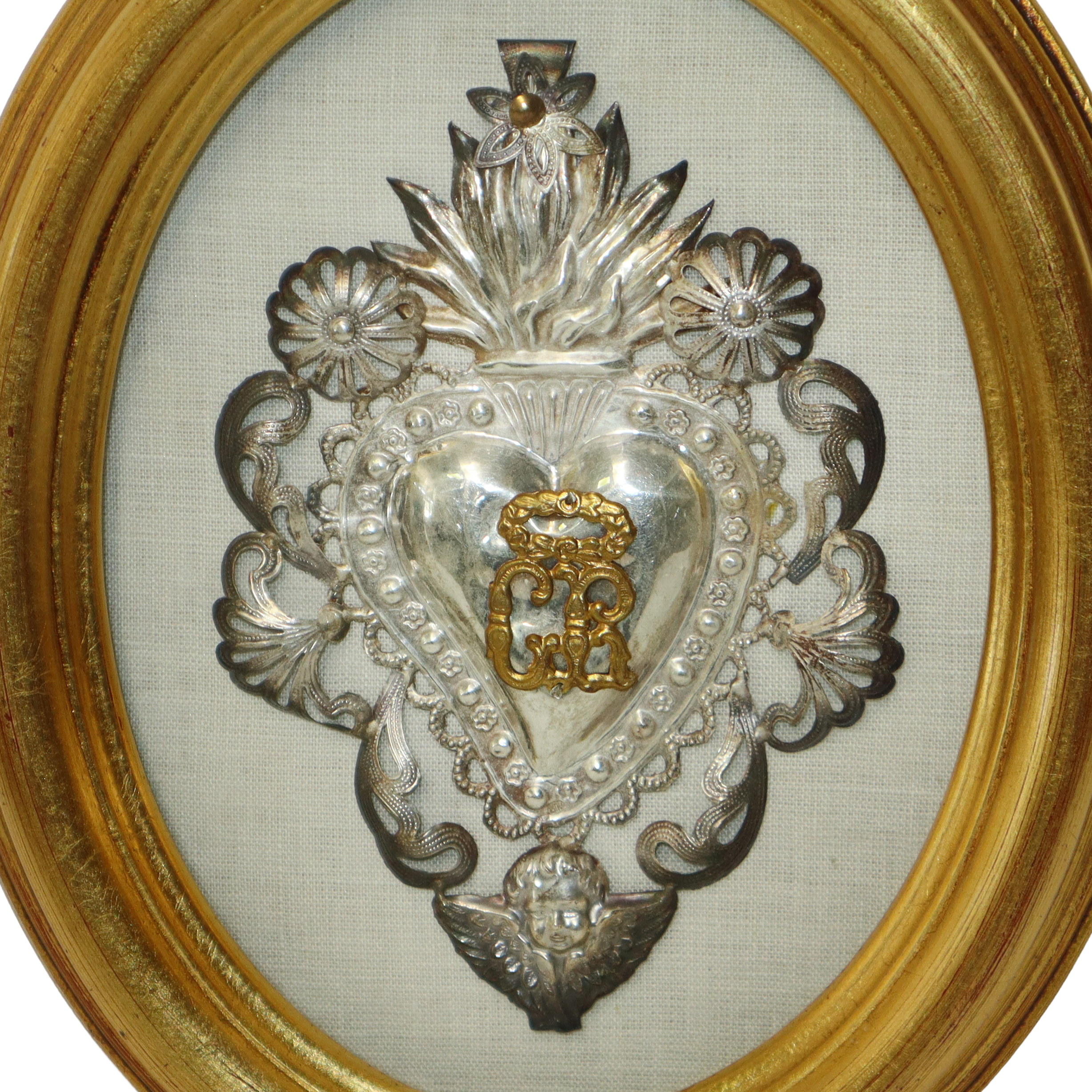 Ex Voto in argento 800, cornice ovale dorata