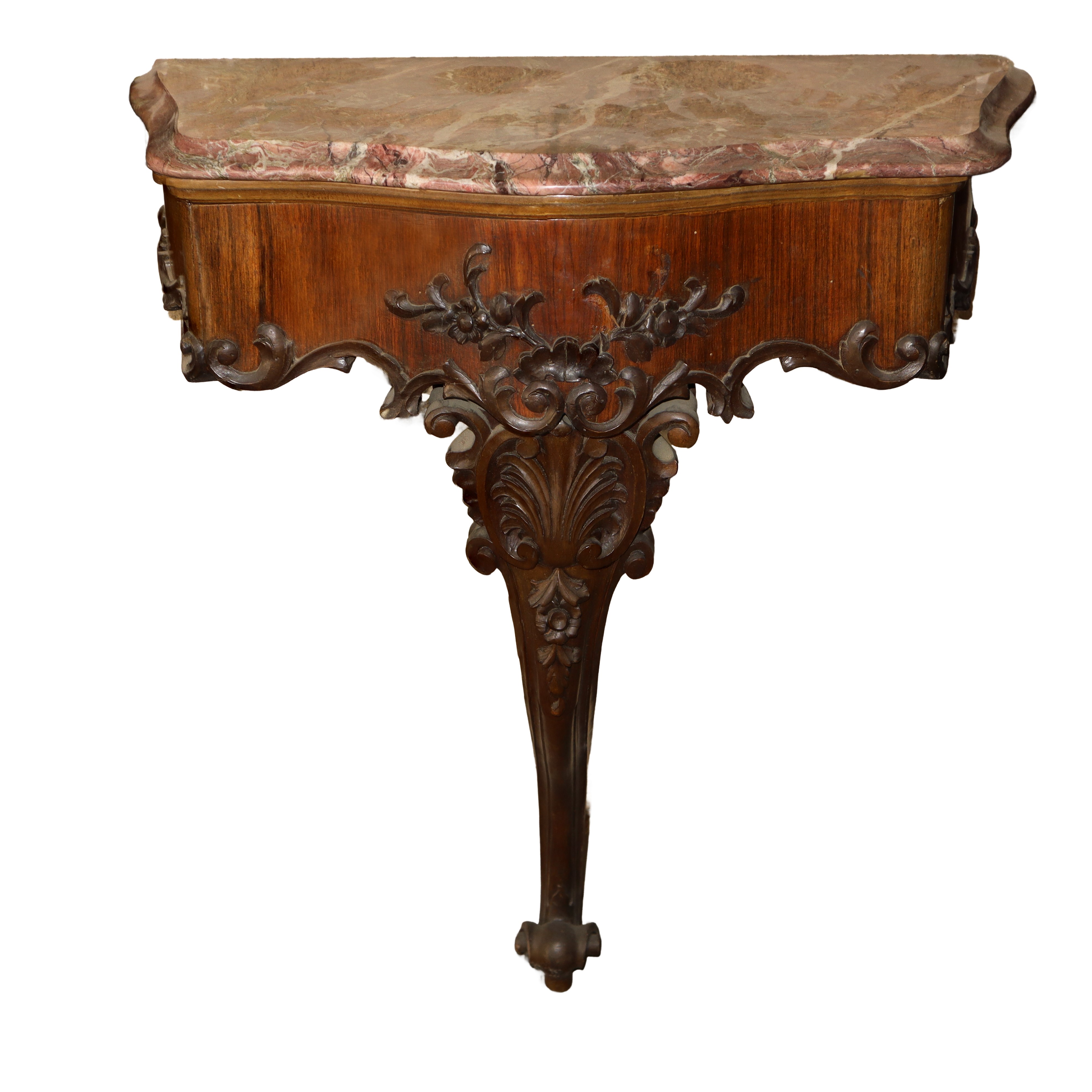 Coppia di consolle da muro con piano in marmo rosso, cm 70x58x30