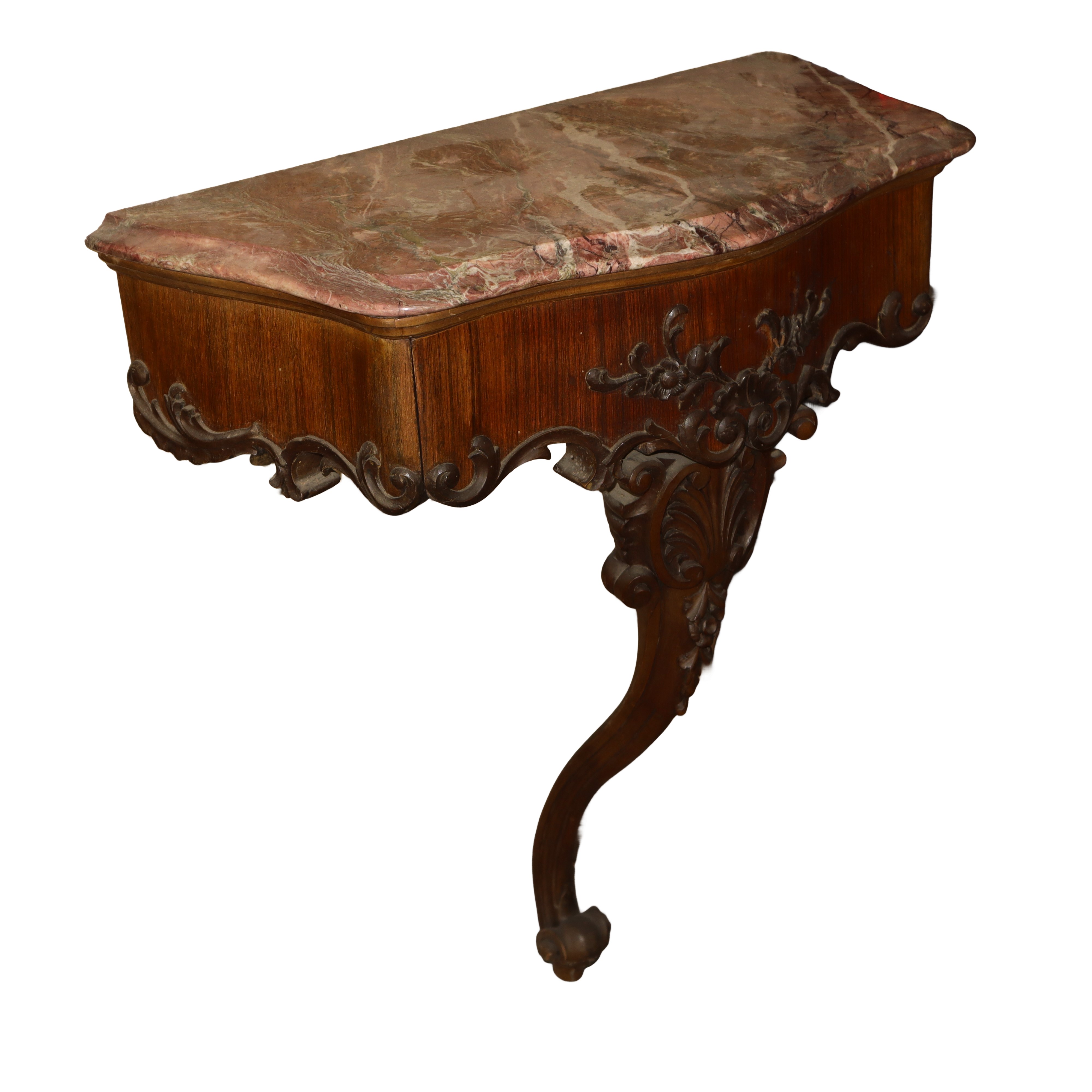 Coppia di consolle da muro con piano in marmo rosso, cm 70x58x30