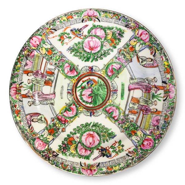 Chinese polychrome painted plate with scenes of life