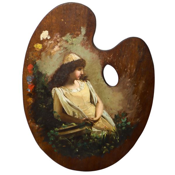 Female figure, painted on palette