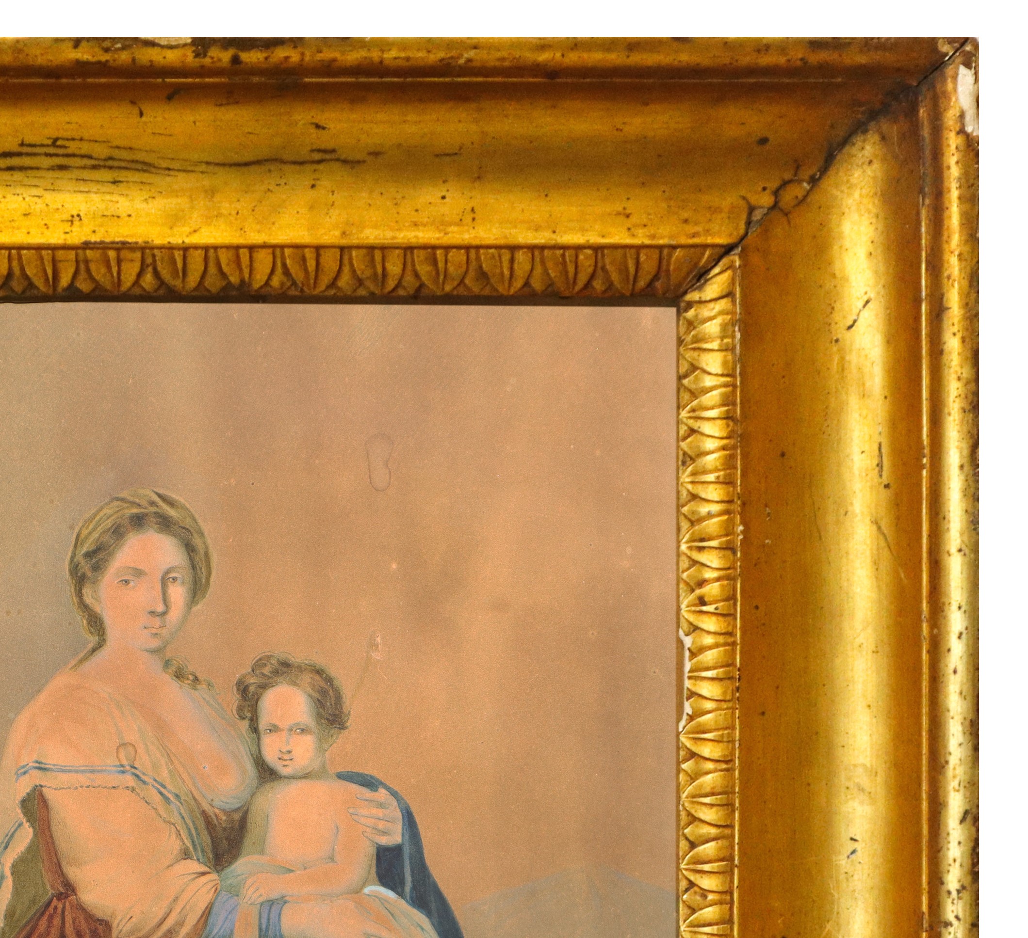 Coppia di cornici dorate a mezzacanna, misure interne 40x33 cm ed esterne 50x44 cm