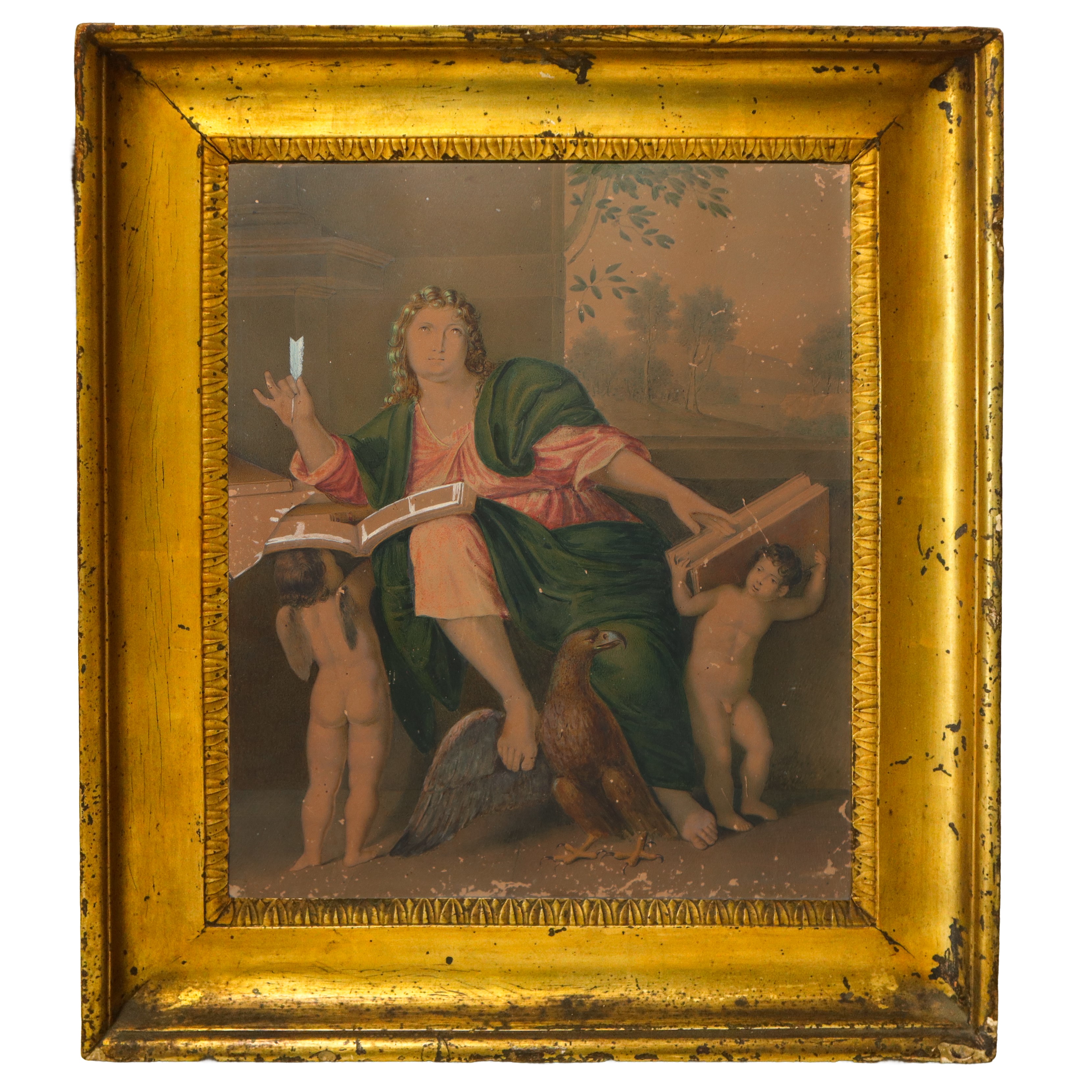 Coppia di cornici dorate a mezzacanna, misure interne 40x33 cm ed esterne 50x44 cm