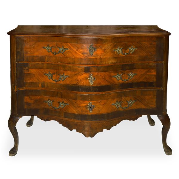 Louis XV chest of drawers in walnut and rosewood