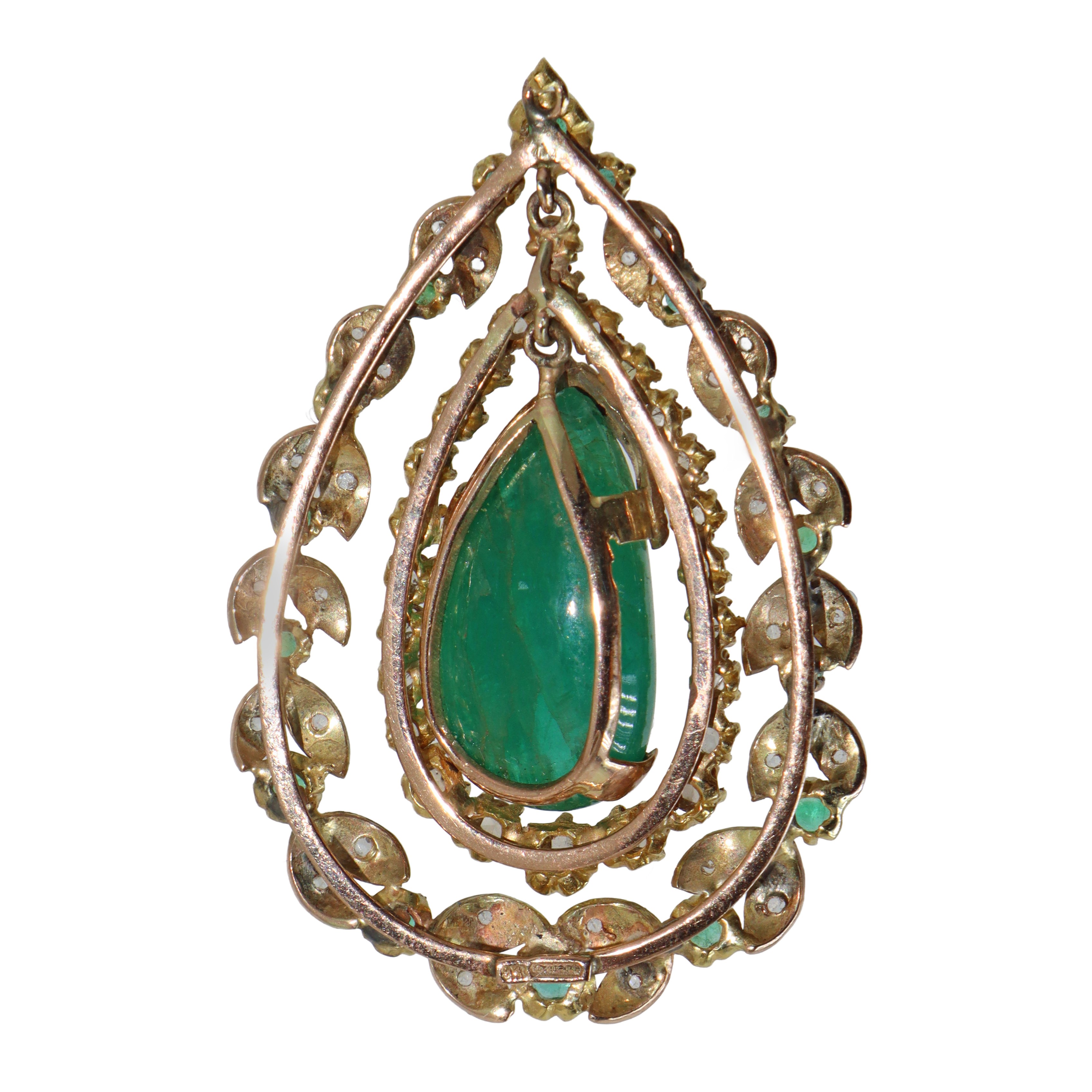 Pendentif in oro con smeraldo cabochon e diamanti