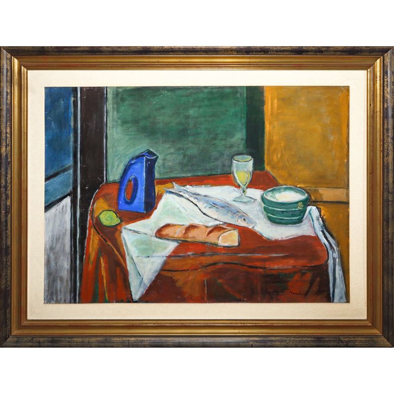 Natura morta con vaso blu