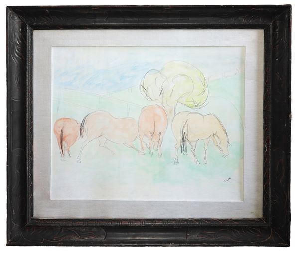 Giuseppe Cesetti - Horses grazing.