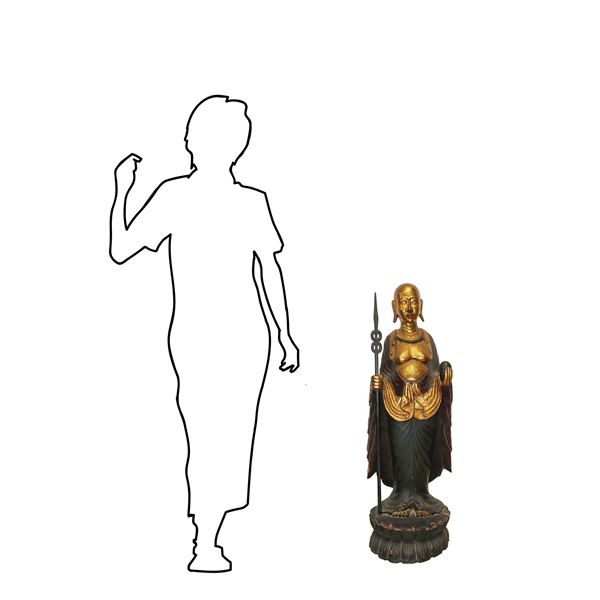 Polychrome wooden Buddha in tempera and gold