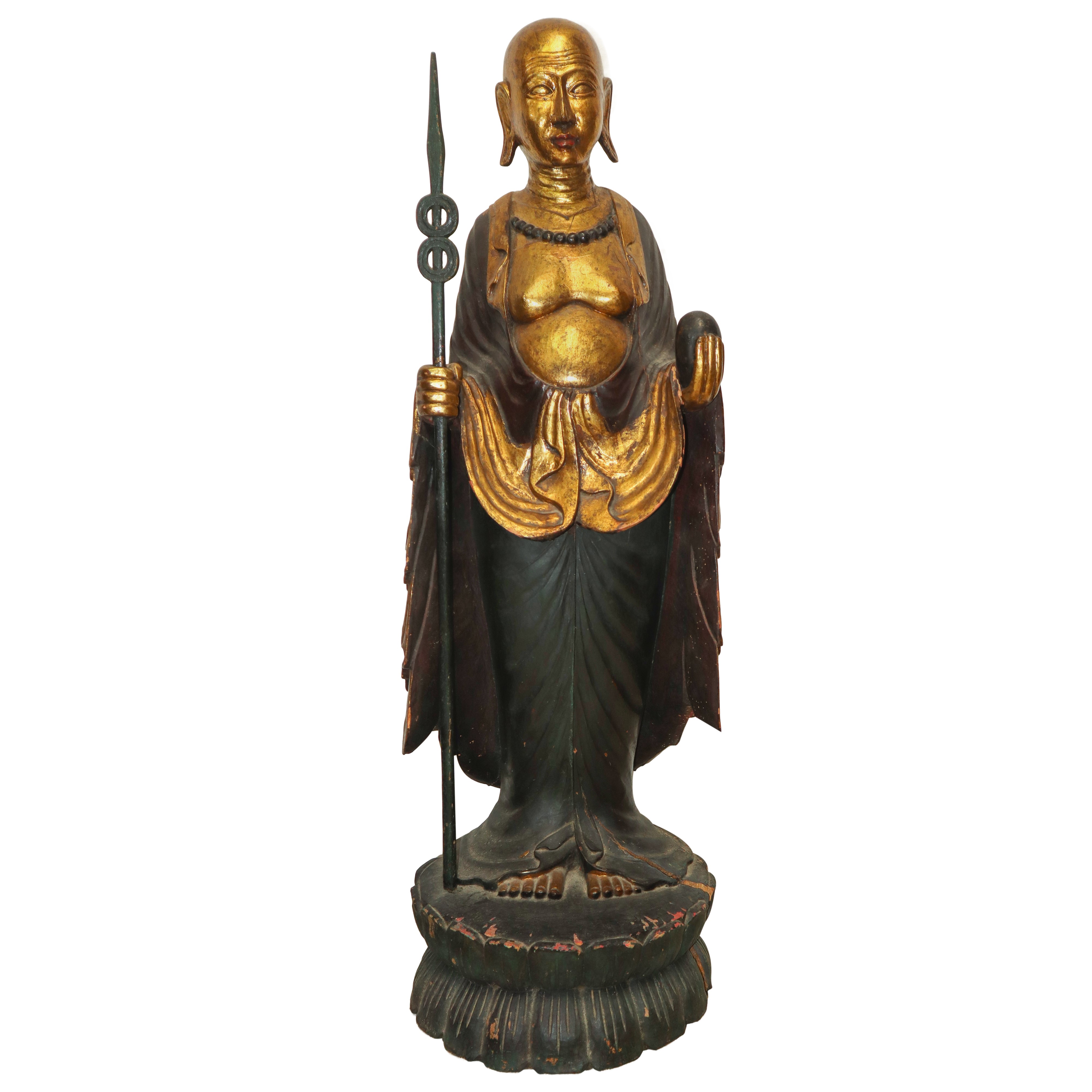 Buddha ligneo policromo tempera e oro