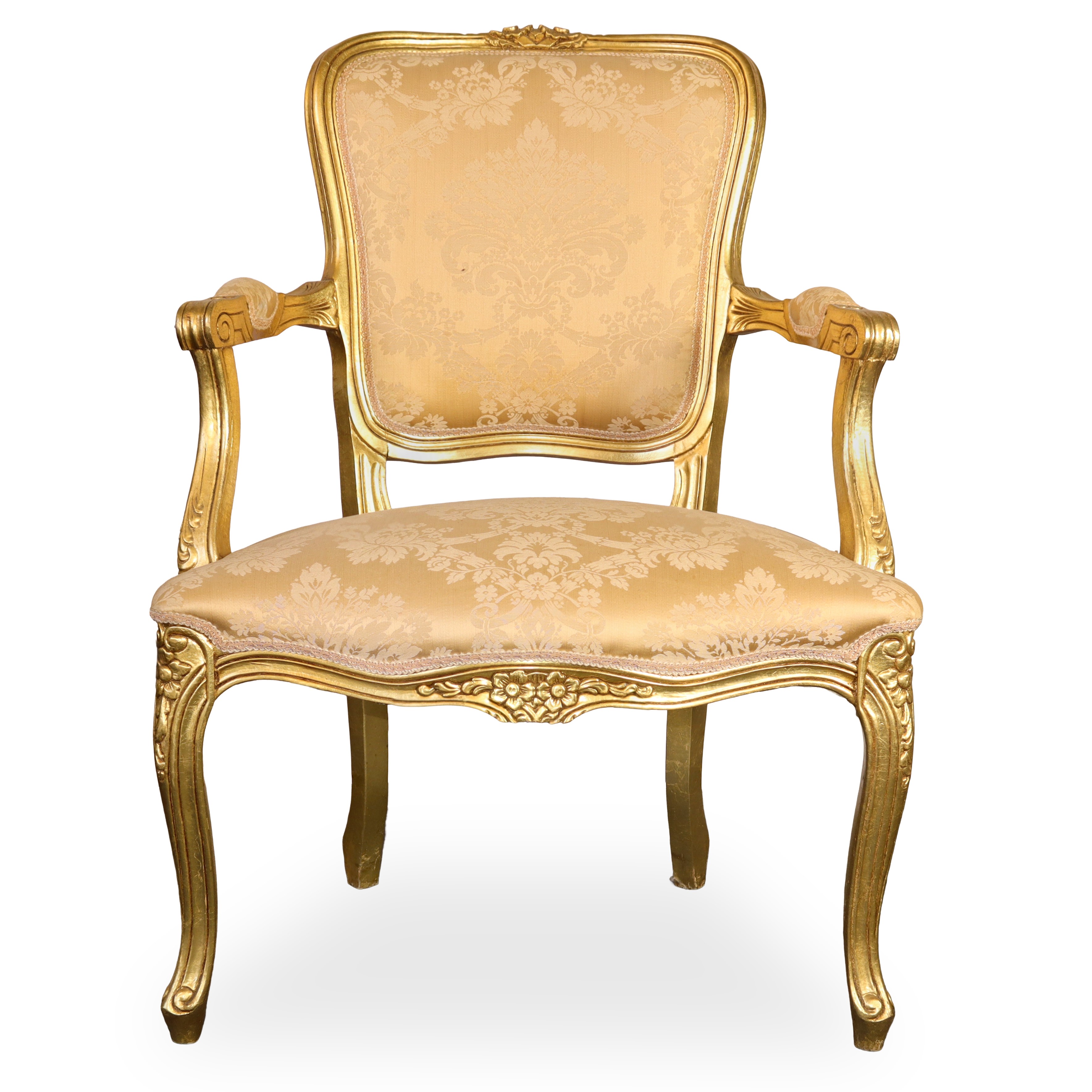 N°8 Sedie in legno dorato con tappezzeria damascata sui toni dei beige