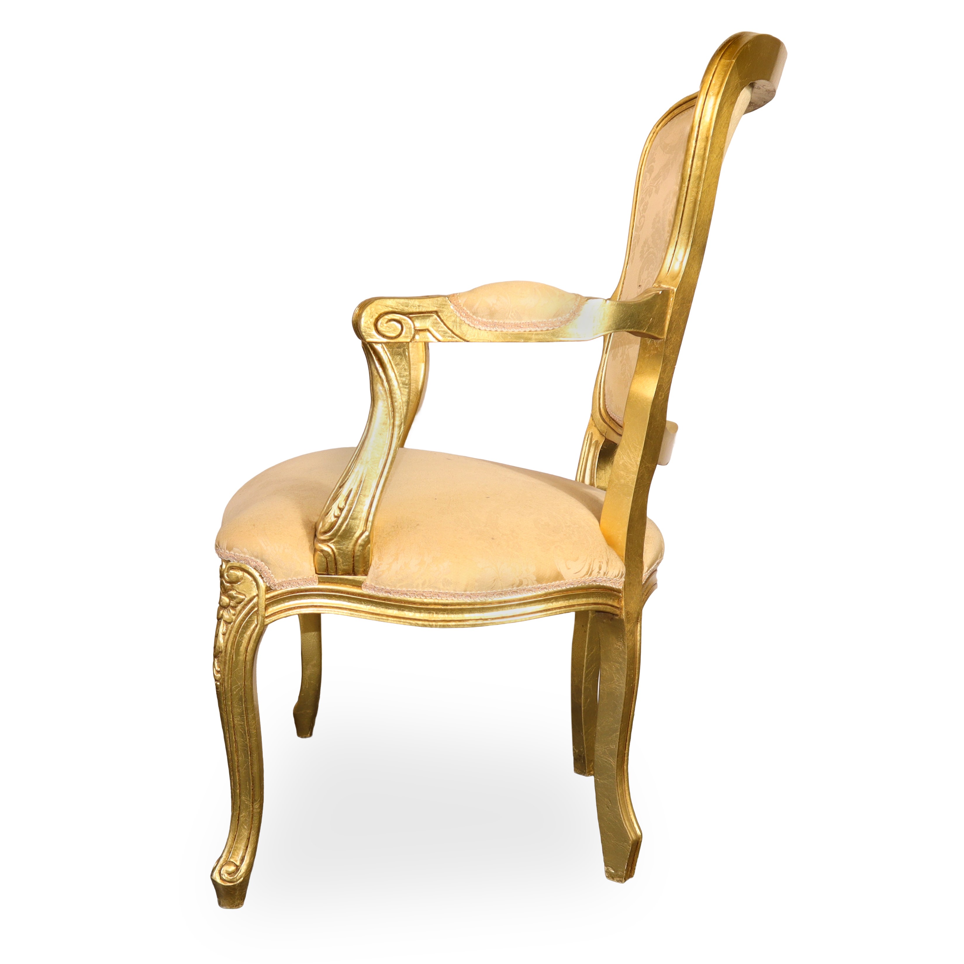 N°8 Sedie in legno dorato con tappezzeria damascata sui toni dei beige